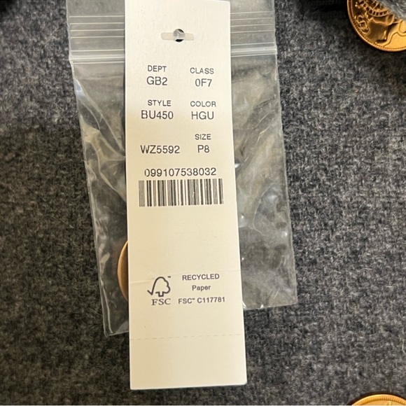 J. Crew Women's Charcoal Pea Coat with Gold Buttons - Picture 7 of 9